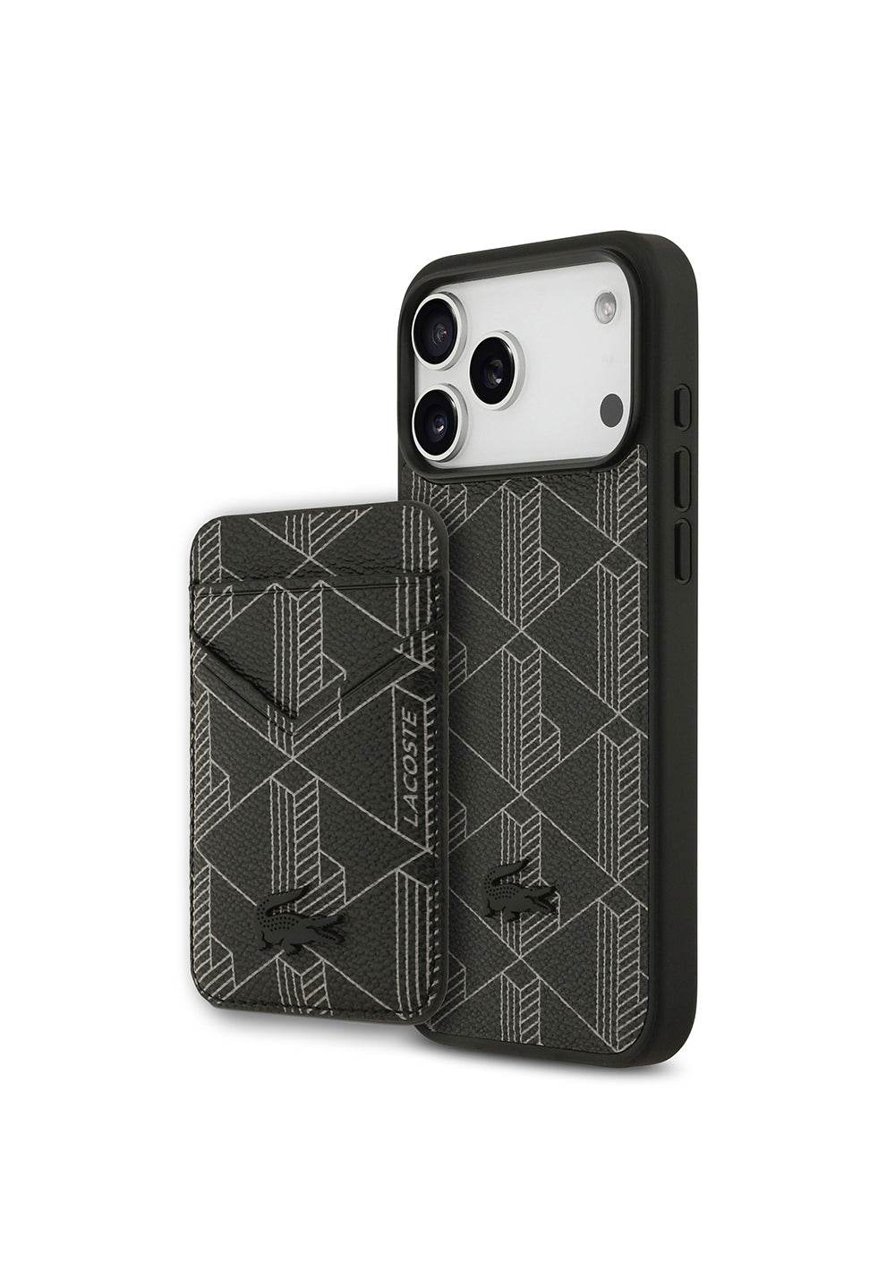 Apple iPhone 17 Pro Max Kılıf Lacoste Orijinal Lisanslı Manyetik Şarj Uyumlu PU Deri Tasarımlı Kartlıklı Karışık Monogram Desenli Kapak