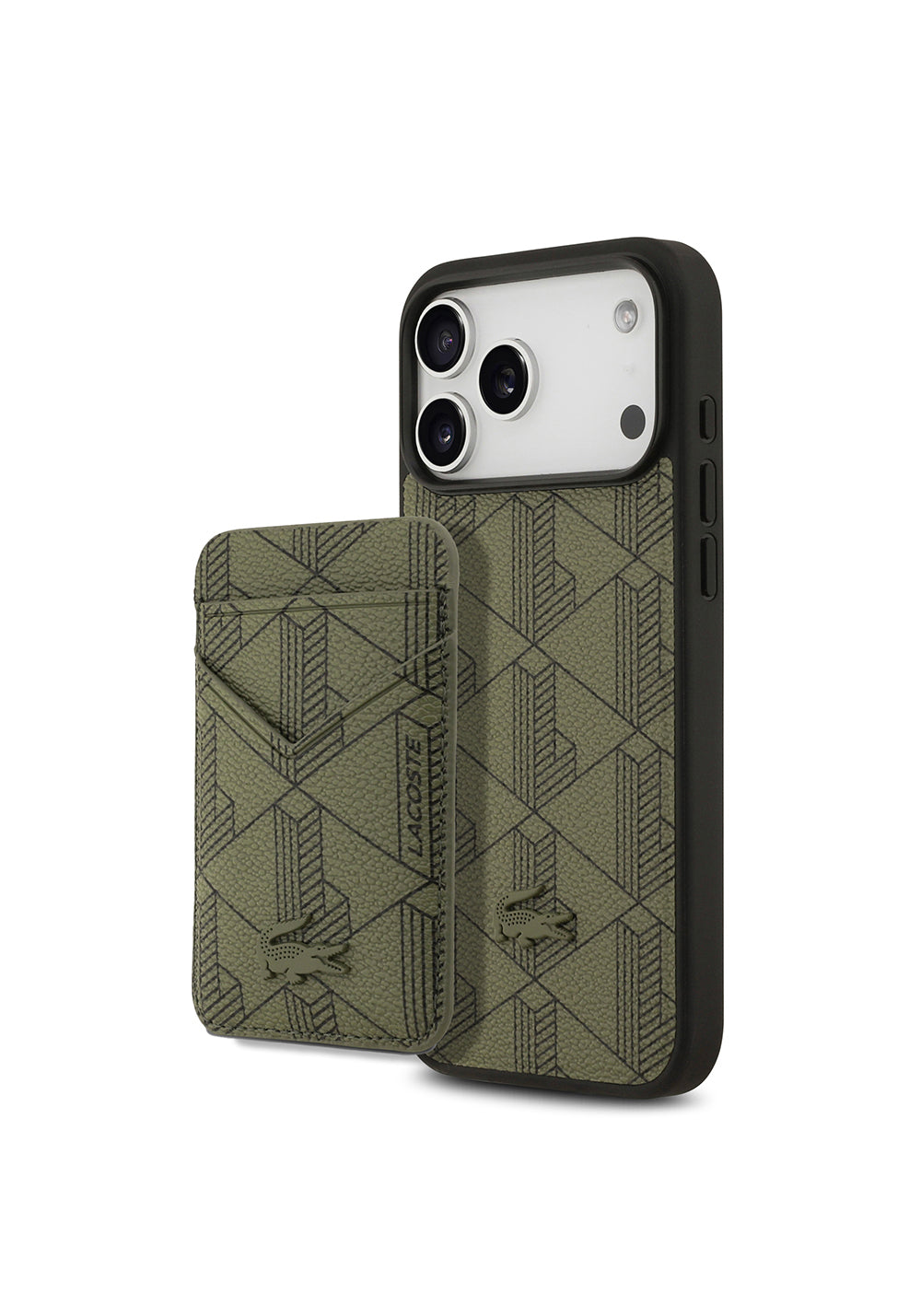 Apple iPhone 17 Pro Max Kılıf Lacoste Orijinal Lisanslı Manyetik Şarj Uyumlu PU Deri Tasarımlı Kartlıklı Karışık Monogram Desenli Kapak