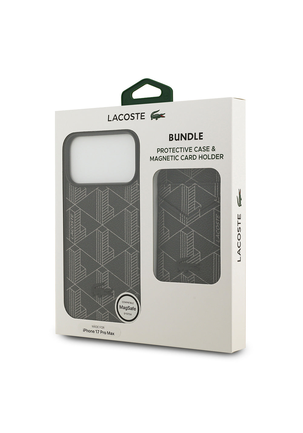 Apple iPhone 17 Pro Max Kılıf Lacoste Orijinal Lisanslı Manyetik Şarj Uyumlu PU Deri Tasarımlı Kartlıklı Karışık Monogram Desenli Kapak