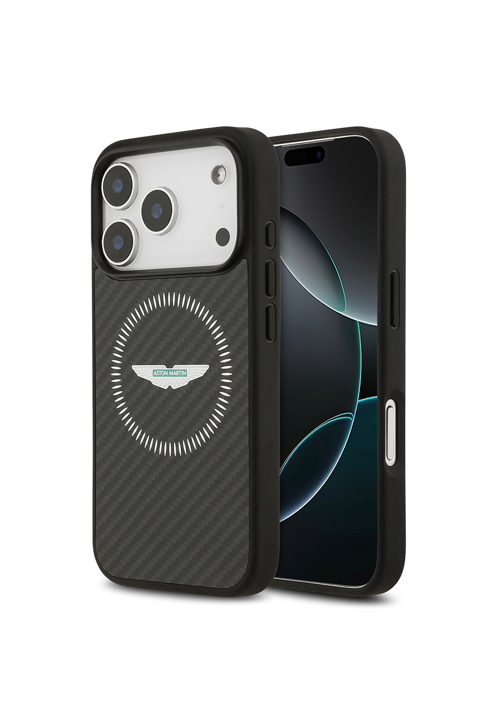 Apple iPhone 17 Pro Kılıf Aston Martin Orijinal Lisanslı Manyetik Şarj Uyumlu Karbon Fiber Kapak