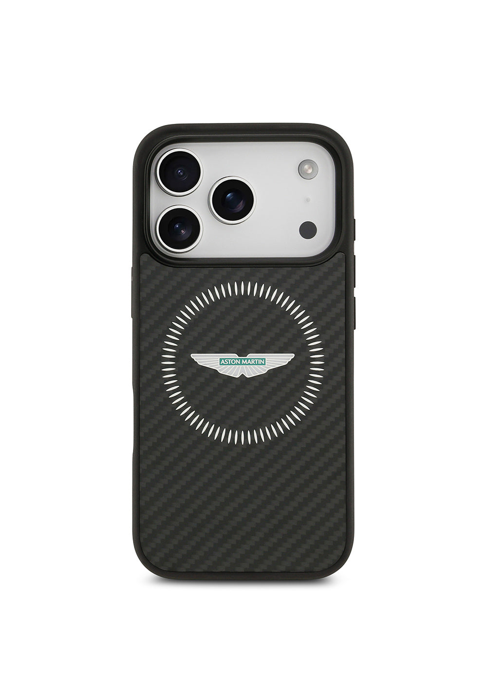 Apple iPhone 17 Pro Kılıf Aston Martin Orijinal Lisanslı Manyetik Şarj Uyumlu Karbon Fiber Kapak
