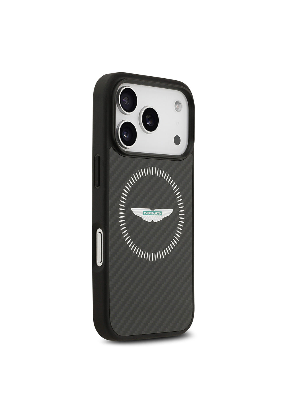 Apple iPhone 17 Pro Kılıf Aston Martin Orijinal Lisanslı Manyetik Şarj Uyumlu Karbon Fiber Kapak