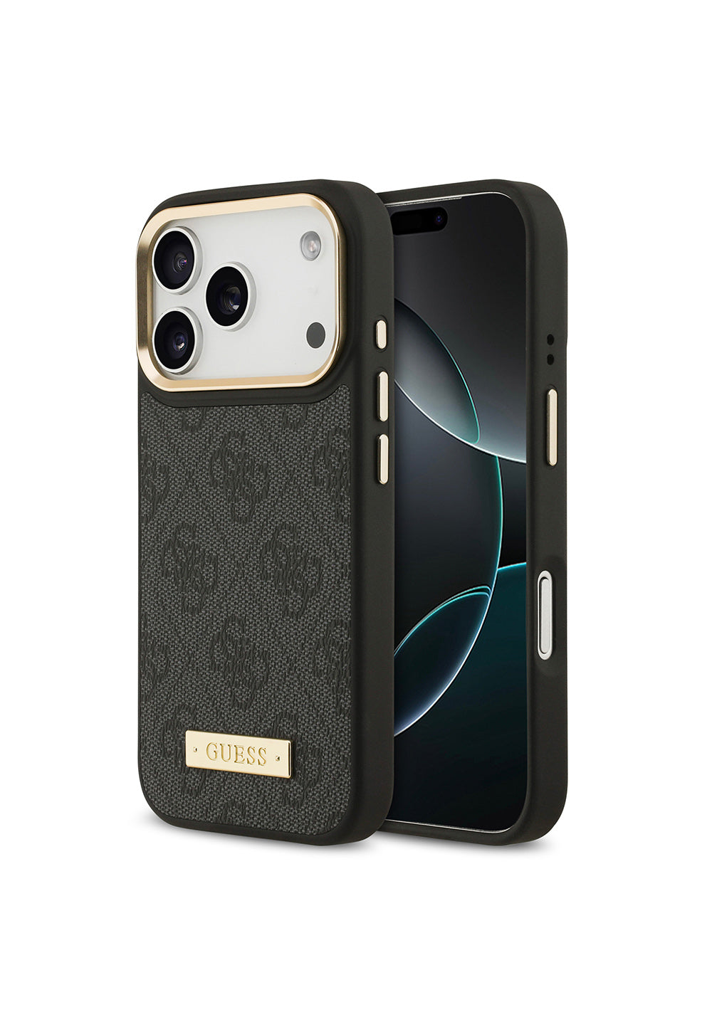Apple iPhone 17 Pro Kılıf Guess Orijinal Lisanslı Manyetik Şarj Uyumlu 4G Desenli PU Metal Plaka Klasik Logolu Kapak