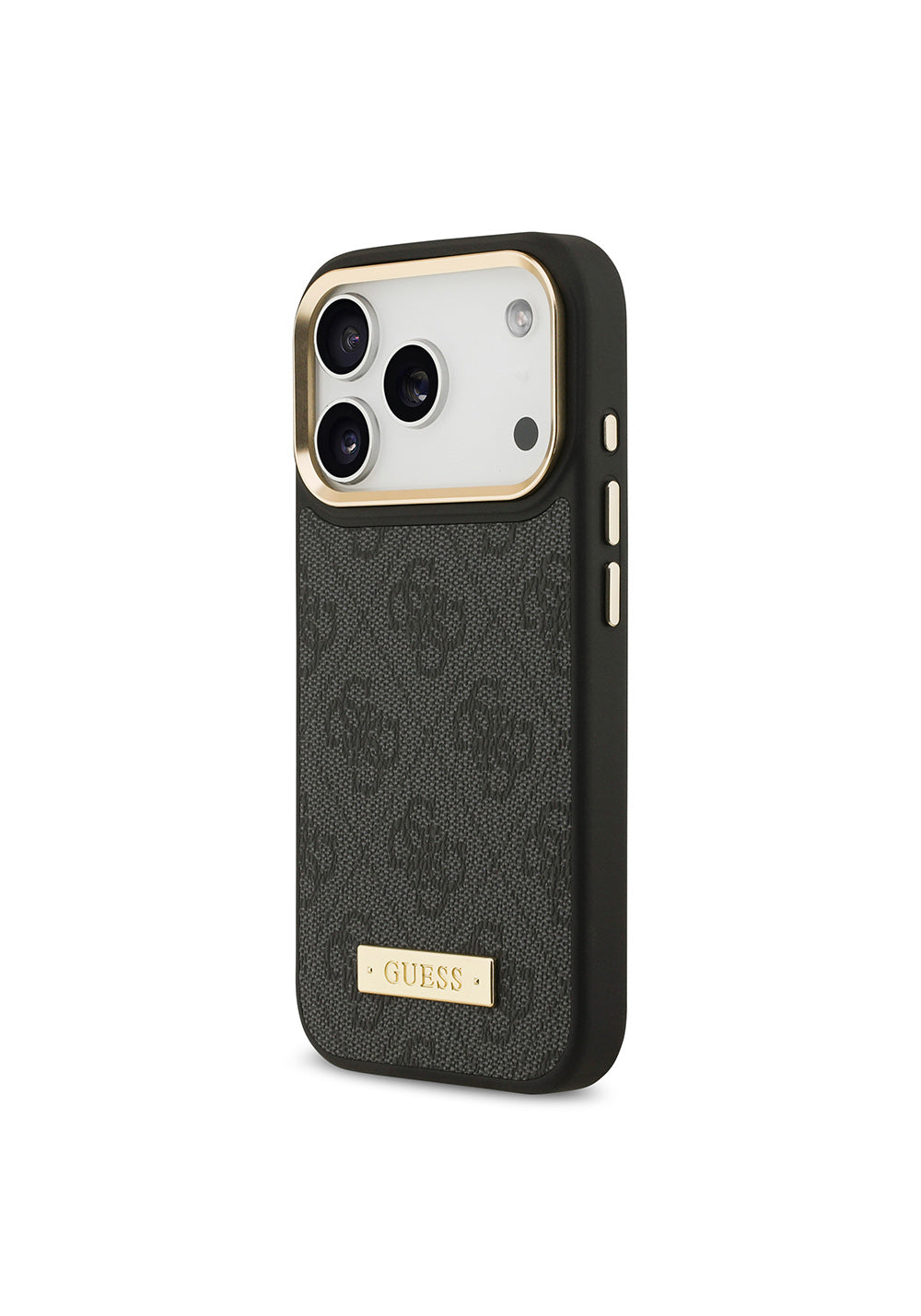 Apple iPhone 17 Pro Kılıf Guess Orijinal Lisanslı Manyetik Şarj Uyumlu 4G Desenli PU Metal Plaka Klasik Logolu Kapak