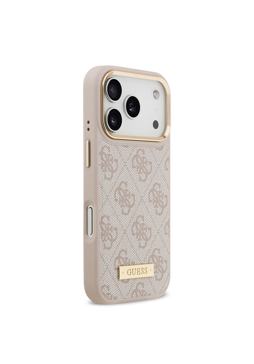 Apple iPhone 17 Pro Kılıf Guess Orijinal Lisanslı Manyetik Şarj Uyumlu 4G Desenli PU Metal Plaka Klasik Logolu Kapak