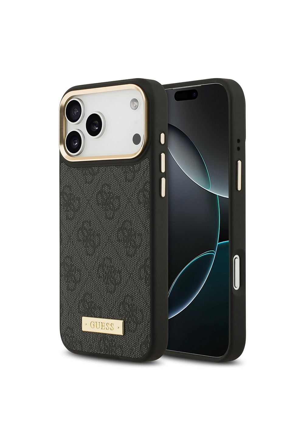 Apple iPhone 17 Pro Max Kılıf Guess Orijinal Lisanslı Manyetik Şarj Uyumlu 4G Desenli PU Metal Plaka Klasik Logolu Kapak