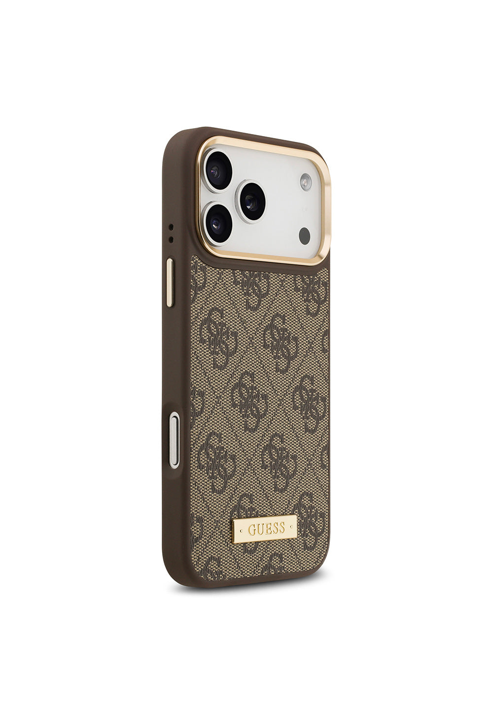 Apple iPhone 17 Pro Max Kılıf Guess Orijinal Lisanslı Manyetik Şarj Uyumlu 4G Desenli PU Metal Plaka Klasik Logolu Kapak