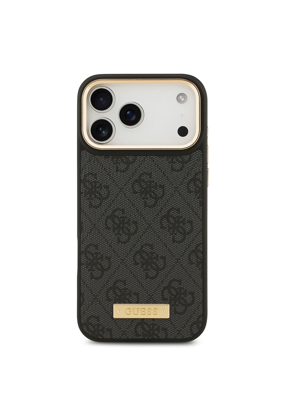 Apple iPhone 17 Pro Max Kılıf Guess Orijinal Lisanslı Manyetik Şarj Uyumlu 4G Desenli PU Metal Plaka Klasik Logolu Kapak