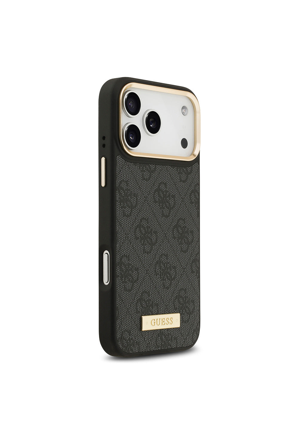 Apple iPhone 17 Pro Max Kılıf Guess Orijinal Lisanslı Manyetik Şarj Uyumlu 4G Desenli PU Metal Plaka Klasik Logolu Kapak