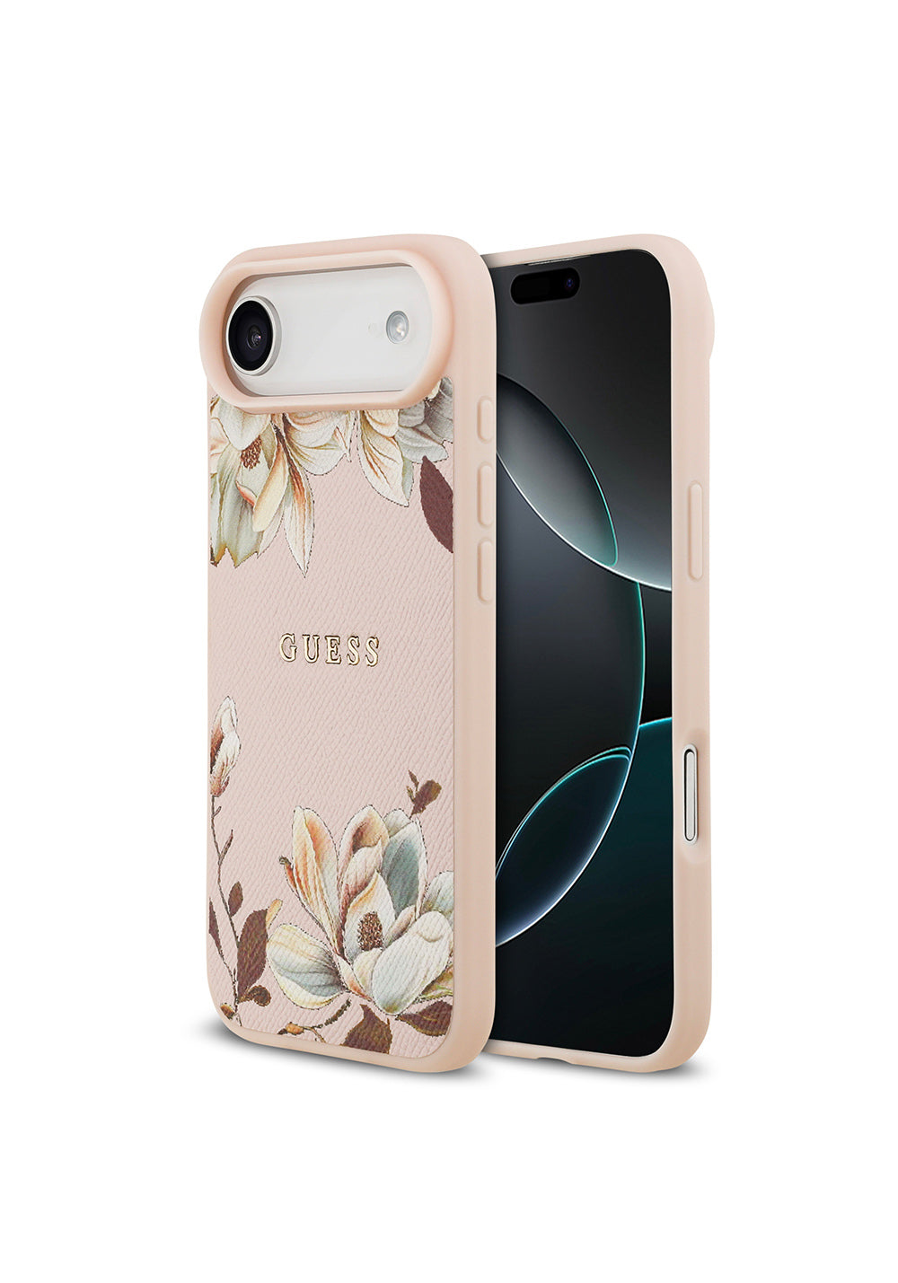 Apple iPhone 17 Air Kılıf Guess Orijinal Lisanslı Manyetik Şarj Uyumlu Taneli Çiçek Tasarımlı Metal Yazı Logolu Kapak