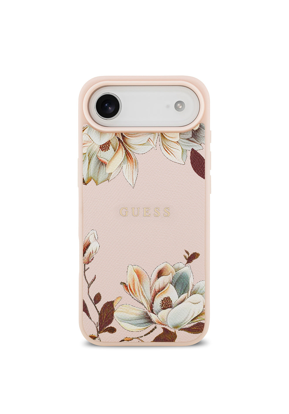 Apple iPhone 17 Air Kılıf Guess Orijinal Lisanslı Manyetik Şarj Uyumlu Taneli Çiçek Tasarımlı Metal Yazı Logolu Kapak