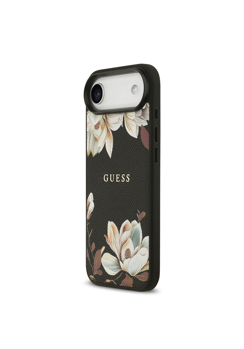 Apple iPhone 17 Air Kılıf Guess Orijinal Lisanslı Manyetik Şarj Uyumlu Taneli Çiçek Tasarımlı Metal Yazı Logolu Kapak
