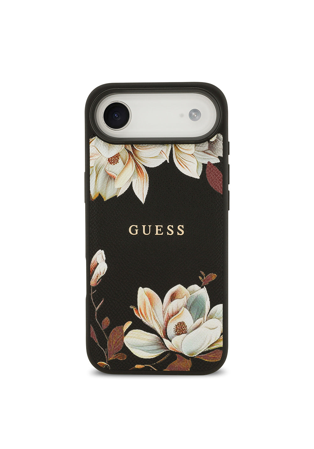 Apple iPhone 17 Air Kılıf Guess Orijinal Lisanslı Manyetik Şarj Uyumlu Taneli Çiçek Tasarımlı Metal Yazı Logolu Kapak