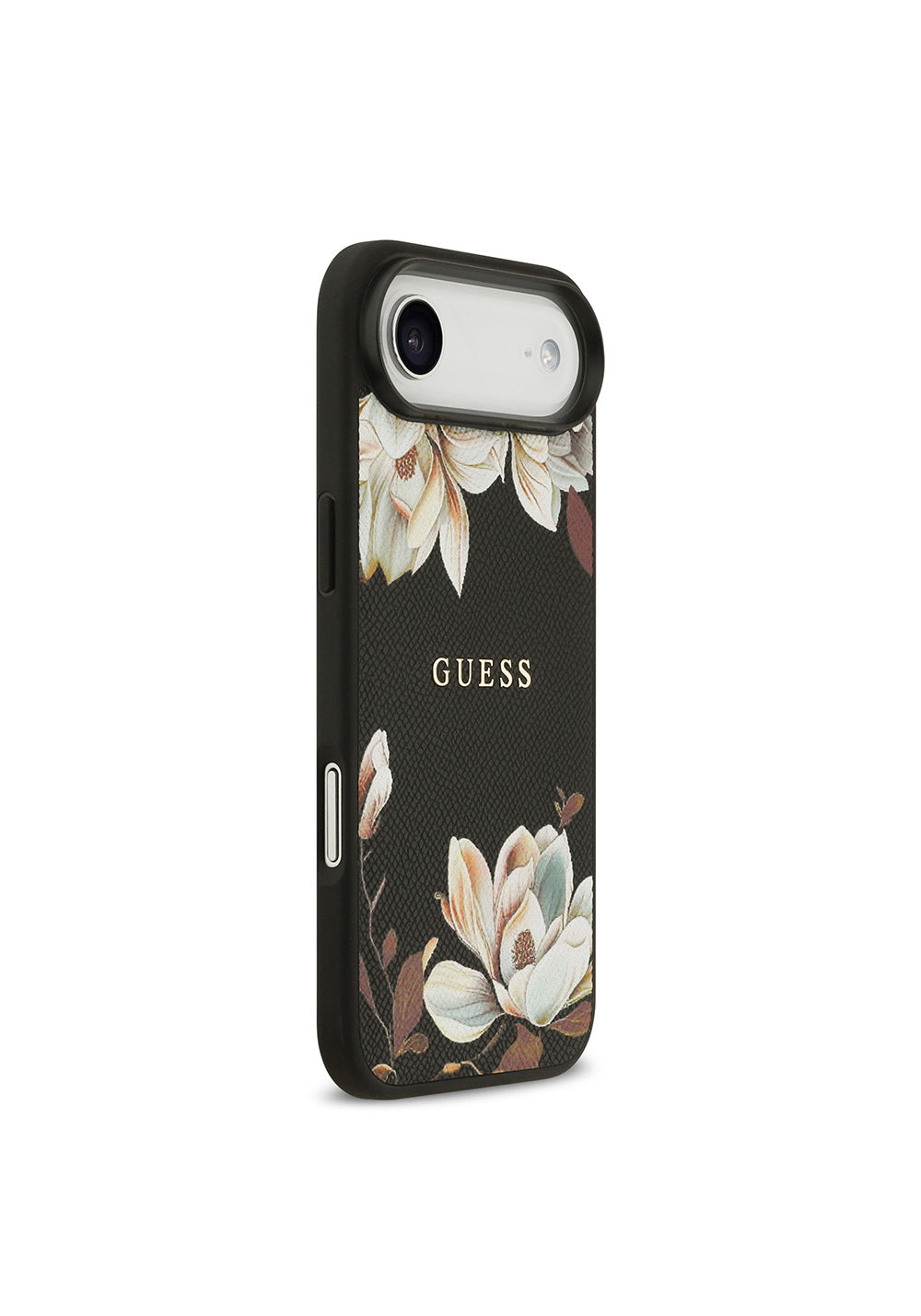 Apple iPhone 17 Air Kılıf Guess Orijinal Lisanslı Manyetik Şarj Uyumlu Taneli Çiçek Tasarımlı Metal Yazı Logolu Kapak