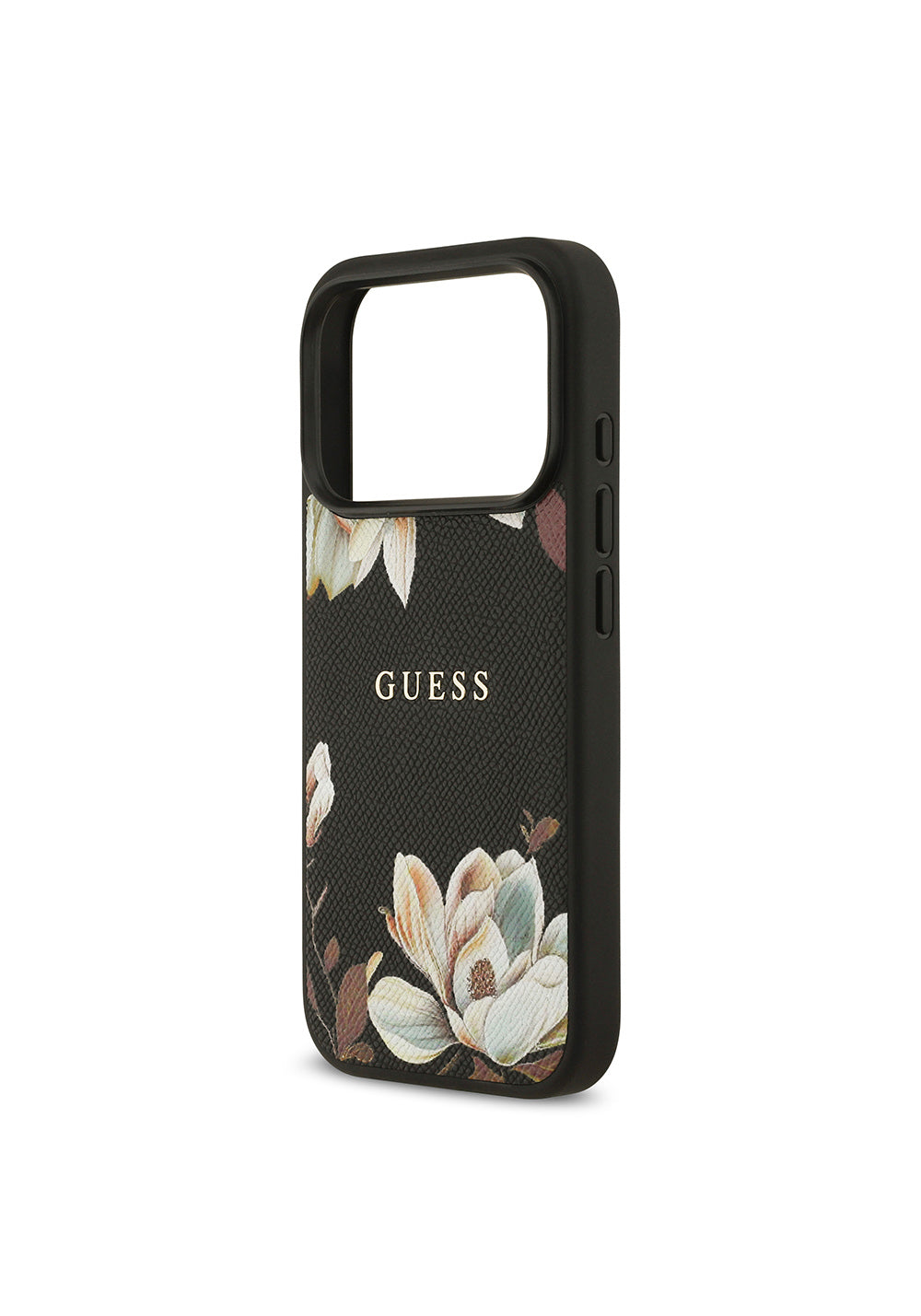 Apple iPhone 17 Pro Kılıf Guess Orijinal Lisanslı Manyetik Şarj Uyumlu Taneli Çiçek Tasarımlı Metal Yazı Logolu Kapak