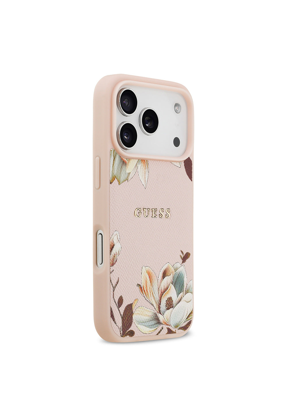 Apple iPhone 17 Pro Kılıf Guess Orijinal Lisanslı Manyetik Şarj Uyumlu Taneli Çiçek Tasarımlı Metal Yazı Logolu Kapak