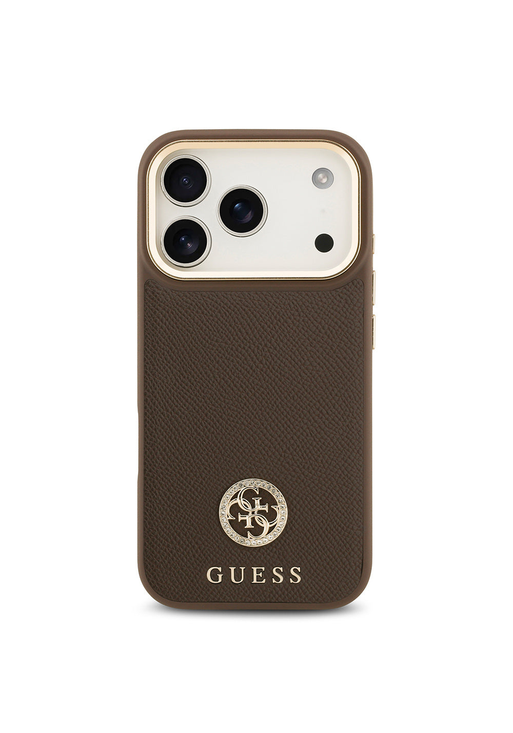 Apple iPhone 17 Pro Kılıf Guess Orijinal Lisanslı Manyetik Şarj Uyumlu Grained Yazı ve Taşlı 4G Logolu Kapak