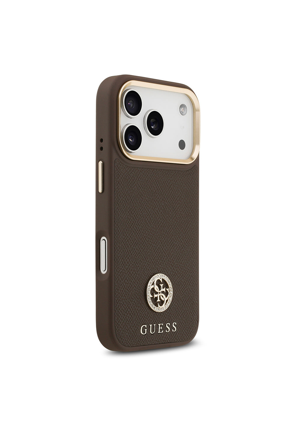 Apple iPhone 17 Pro Kılıf Guess Orijinal Lisanslı Manyetik Şarj Uyumlu Grained Yazı ve Taşlı 4G Logolu Kapak