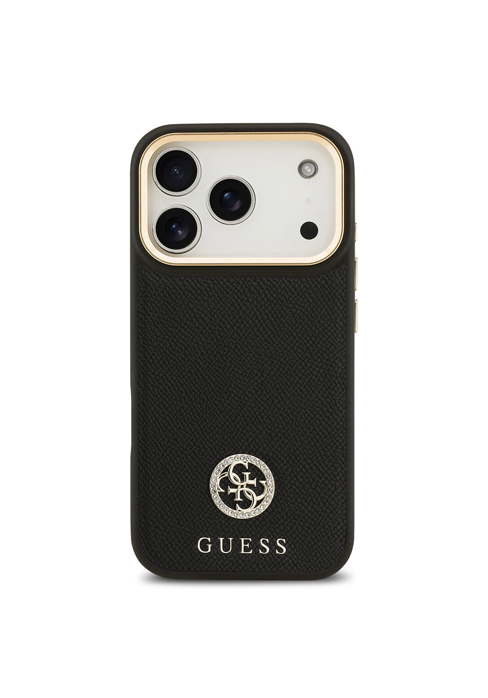 Apple iPhone 17 Pro Kılıf Guess Orijinal Lisanslı Manyetik Şarj Uyumlu Grained Yazı ve Taşlı 4G Logolu Kapak