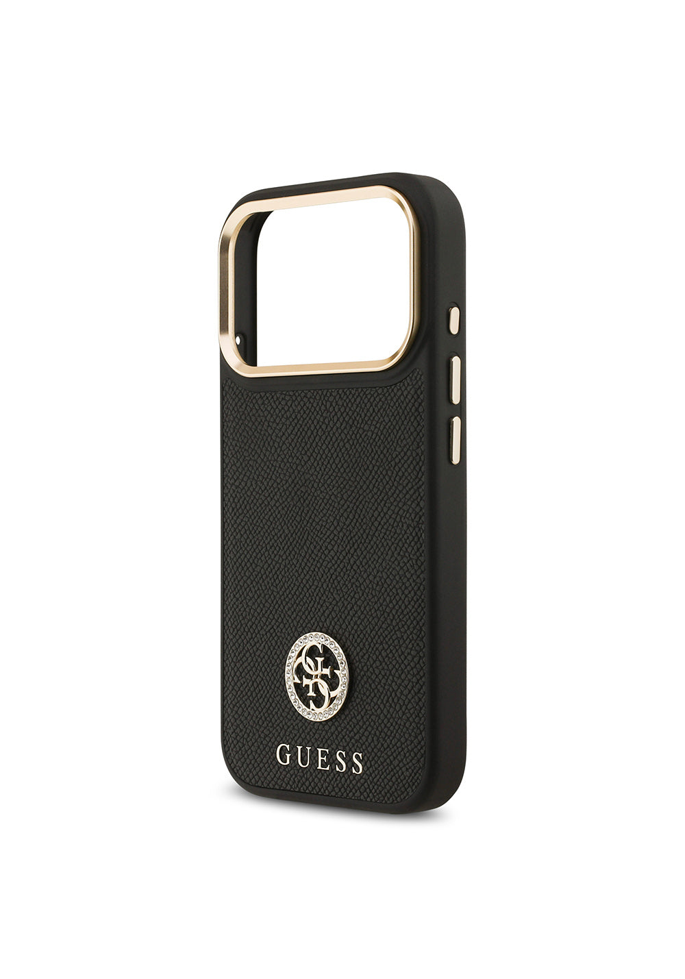 Apple iPhone 17 Pro Kılıf Guess Orijinal Lisanslı Manyetik Şarj Uyumlu Grained Yazı ve Taşlı 4G Logolu Kapak