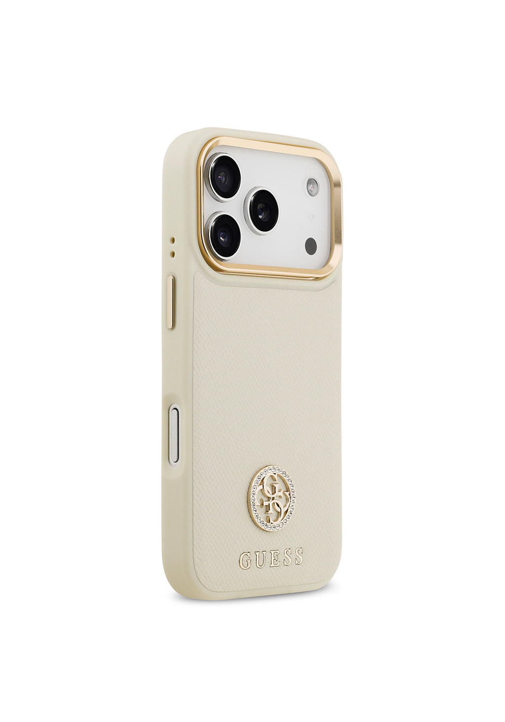 Apple iPhone 17 Pro Kılıf Guess Orijinal Lisanslı Manyetik Şarj Uyumlu Grained Yazı ve Taşlı 4G Logolu Kapak
