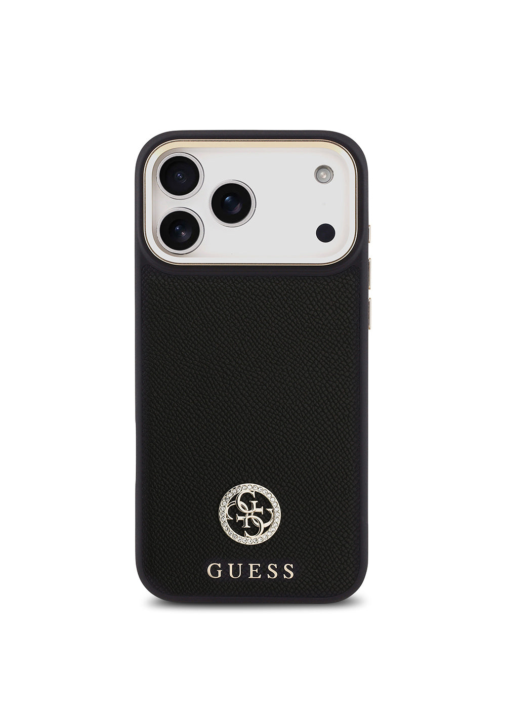 Apple iPhone 17 Pro Max Kılıf Guess Orijinal Lisanslı Manyetik Şarj Uyumlu Grained Yazı ve Taşlı 4G Logolu Kapak