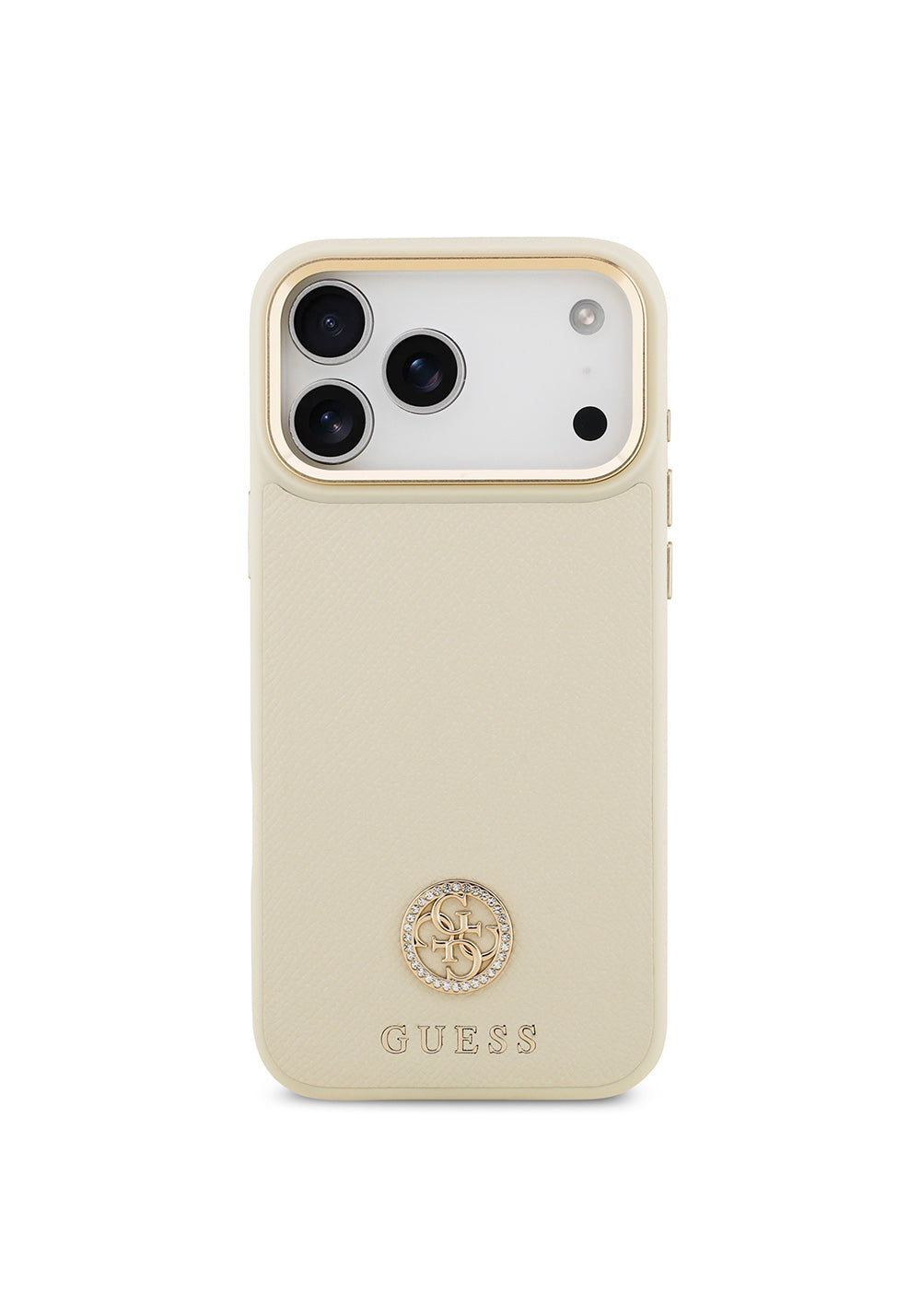 Apple iPhone 17 Pro Max Kılıf Guess Orijinal Lisanslı Manyetik Şarj Uyumlu Grained Yazı ve Taşlı 4G Logolu Kapak