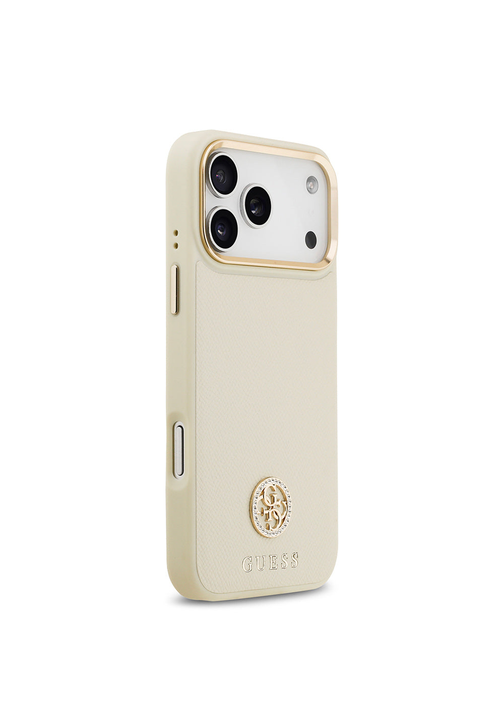 Apple iPhone 17 Pro Max Kılıf Guess Orijinal Lisanslı Manyetik Şarj Uyumlu Grained Yazı ve Taşlı 4G Logolu Kapak