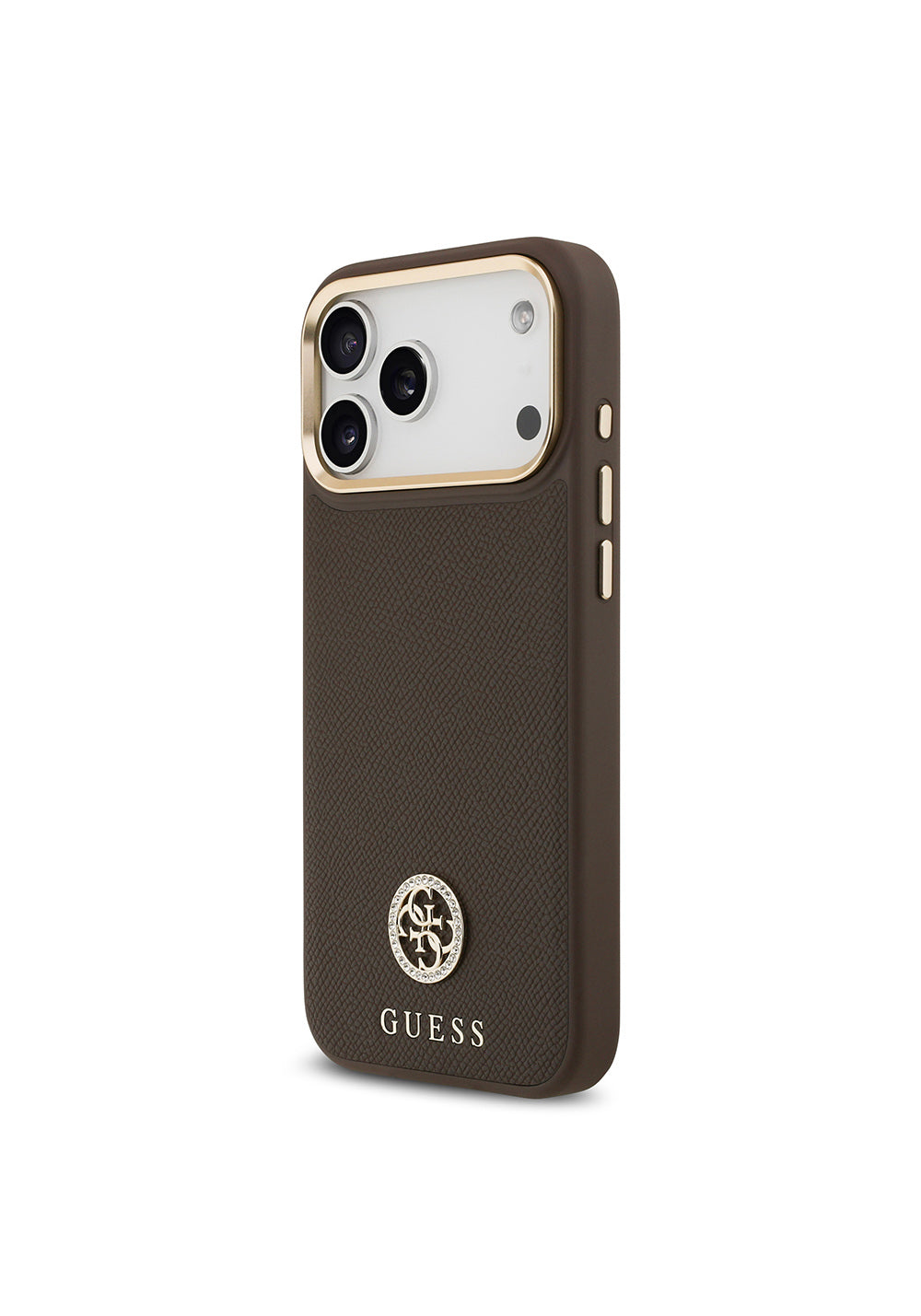 Apple iPhone 17 Pro Max Kılıf Guess Orijinal Lisanslı Manyetik Şarj Uyumlu Grained Yazı ve Taşlı 4G Logolu Kapak