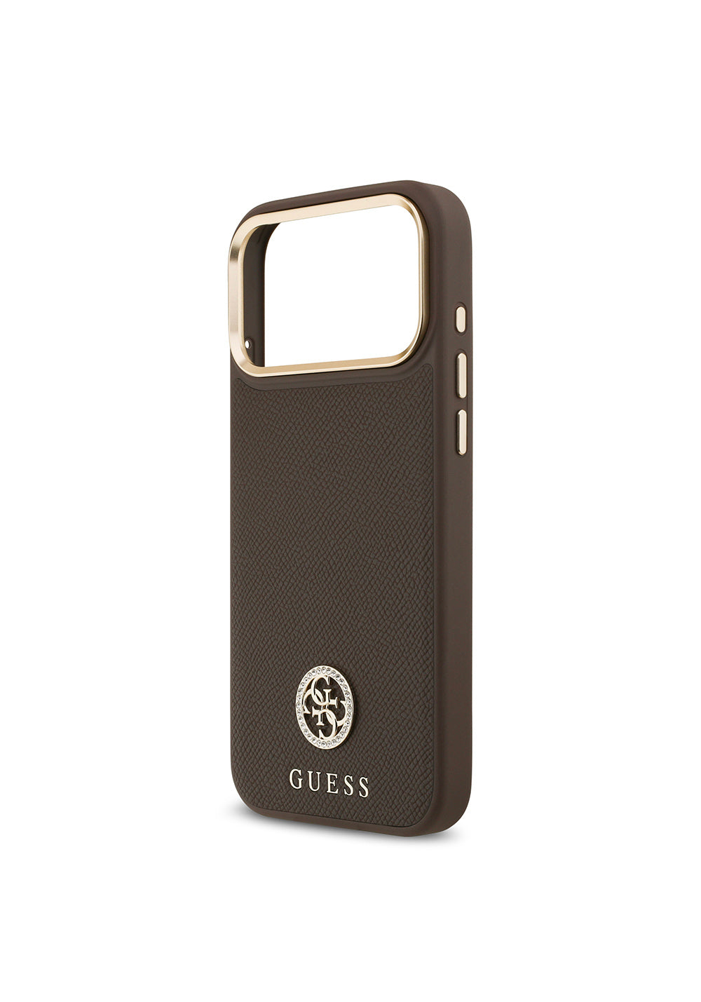 Apple iPhone 17 Pro Max Kılıf Guess Orijinal Lisanslı Manyetik Şarj Uyumlu Grained Yazı ve Taşlı 4G Logolu Kapak