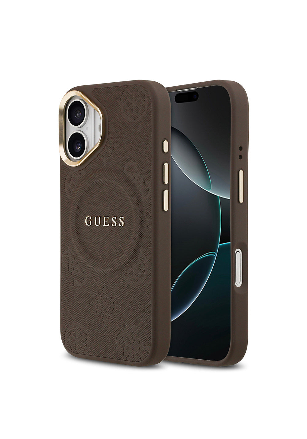 Apple iPhone 17 Kılıf Guess Orijinal Lisanslı Manyetik Şarj Uyumlu Sıcak Baskılı Yazı Logolu PU Deri Peony Kapak
