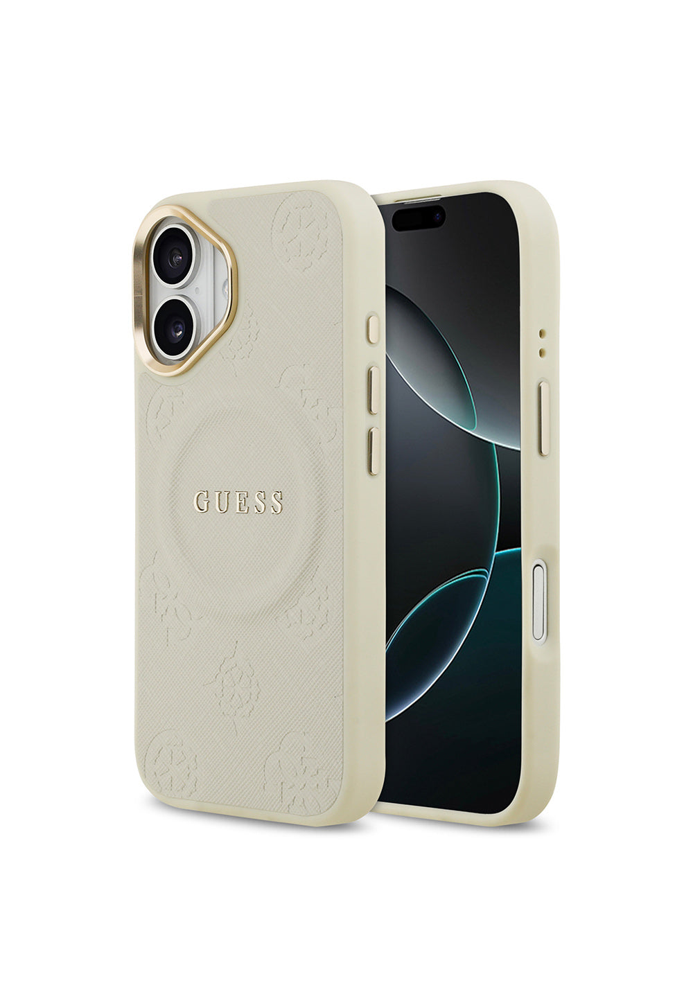 Apple iPhone 17 Kılıf Guess Orijinal Lisanslı Manyetik Şarj Uyumlu Sıcak Baskılı Yazı Logolu PU Deri Peony Kapak