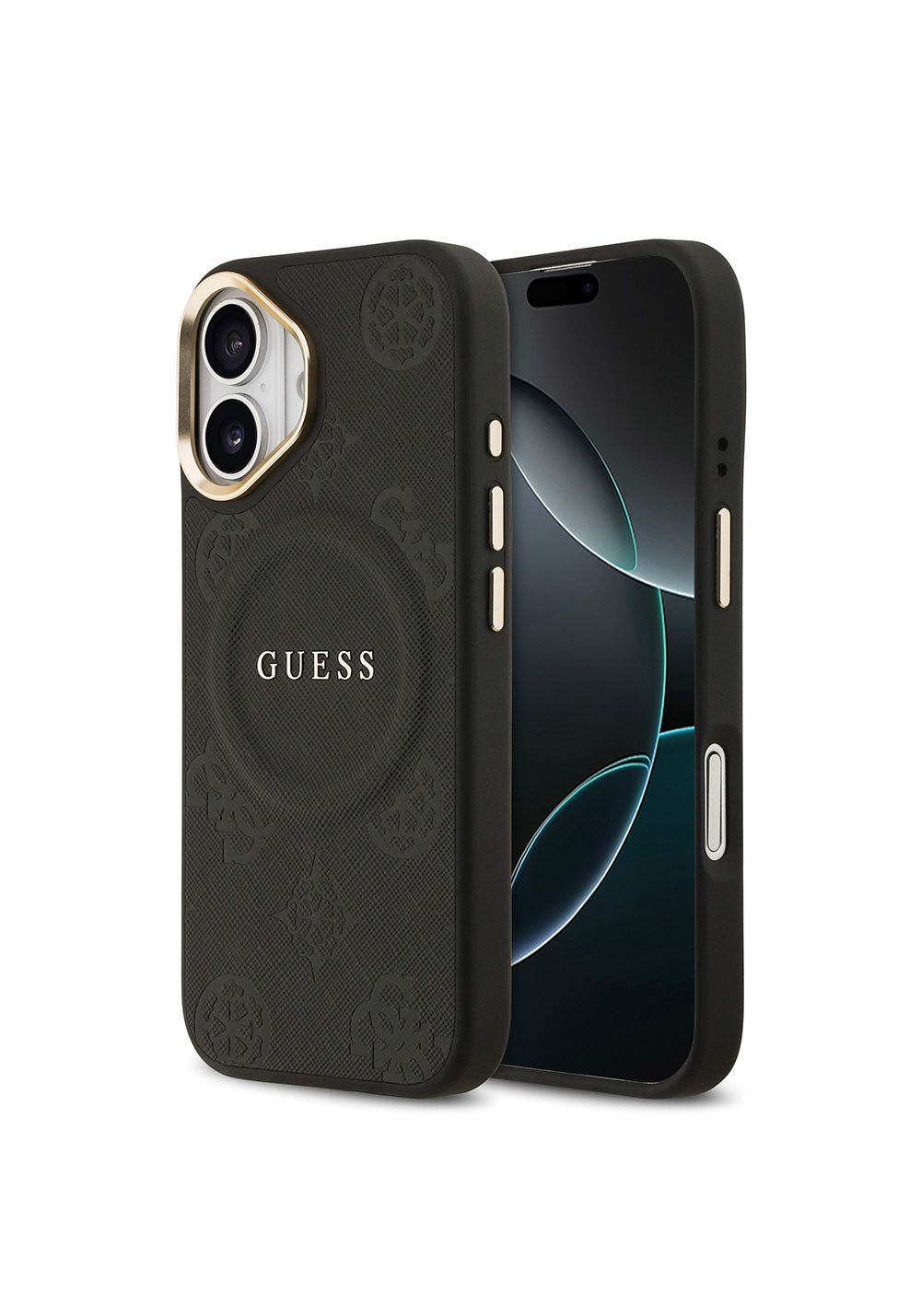 Apple iPhone 17 Kılıf Guess Orijinal Lisanslı Manyetik Şarj Uyumlu Sıcak Baskılı Yazı Logolu PU Deri Peony Kapak