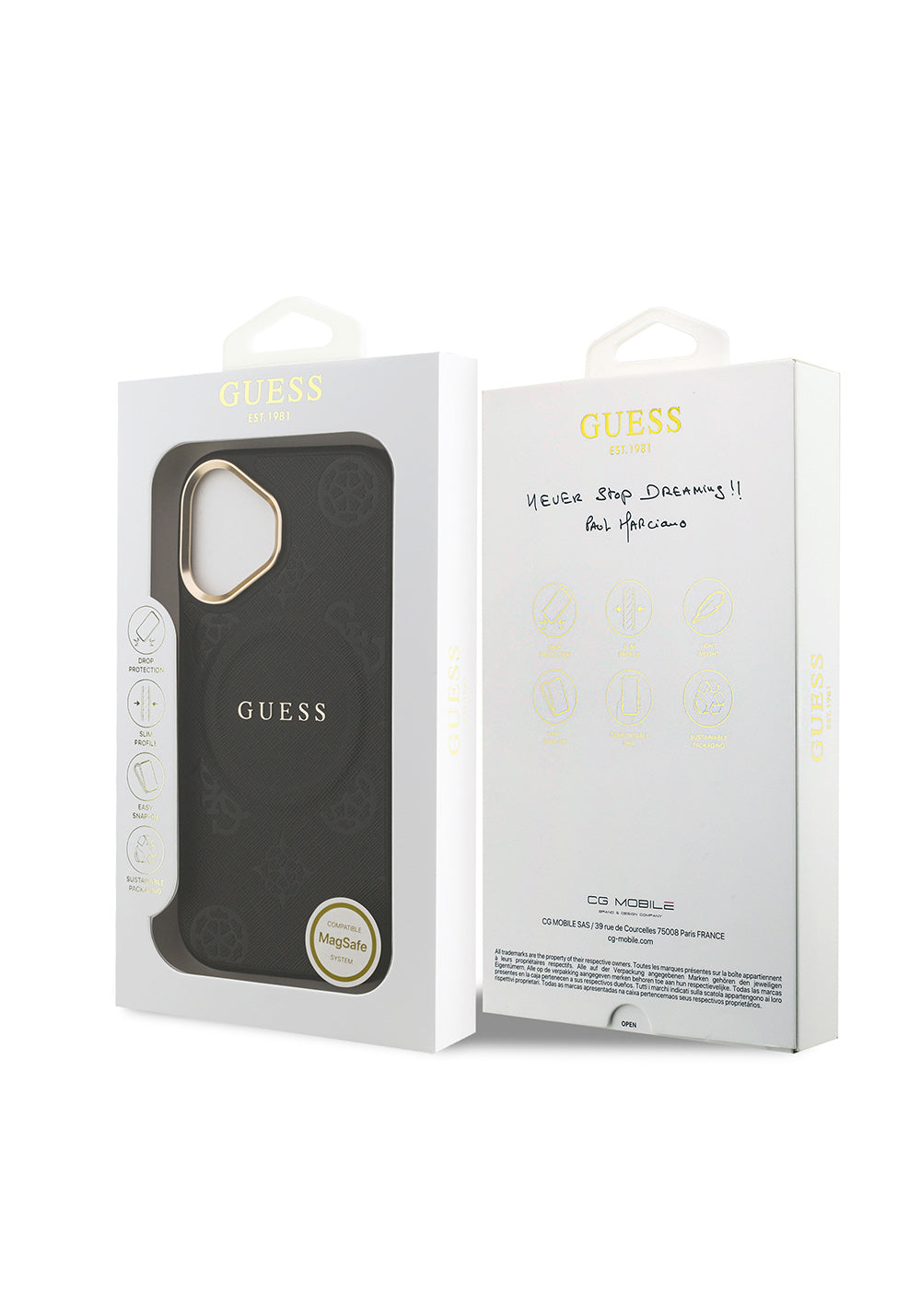 Apple iPhone 17 Kılıf Guess Orijinal Lisanslı Manyetik Şarj Uyumlu Sıcak Baskılı Yazı Logolu PU Deri Peony Kapak