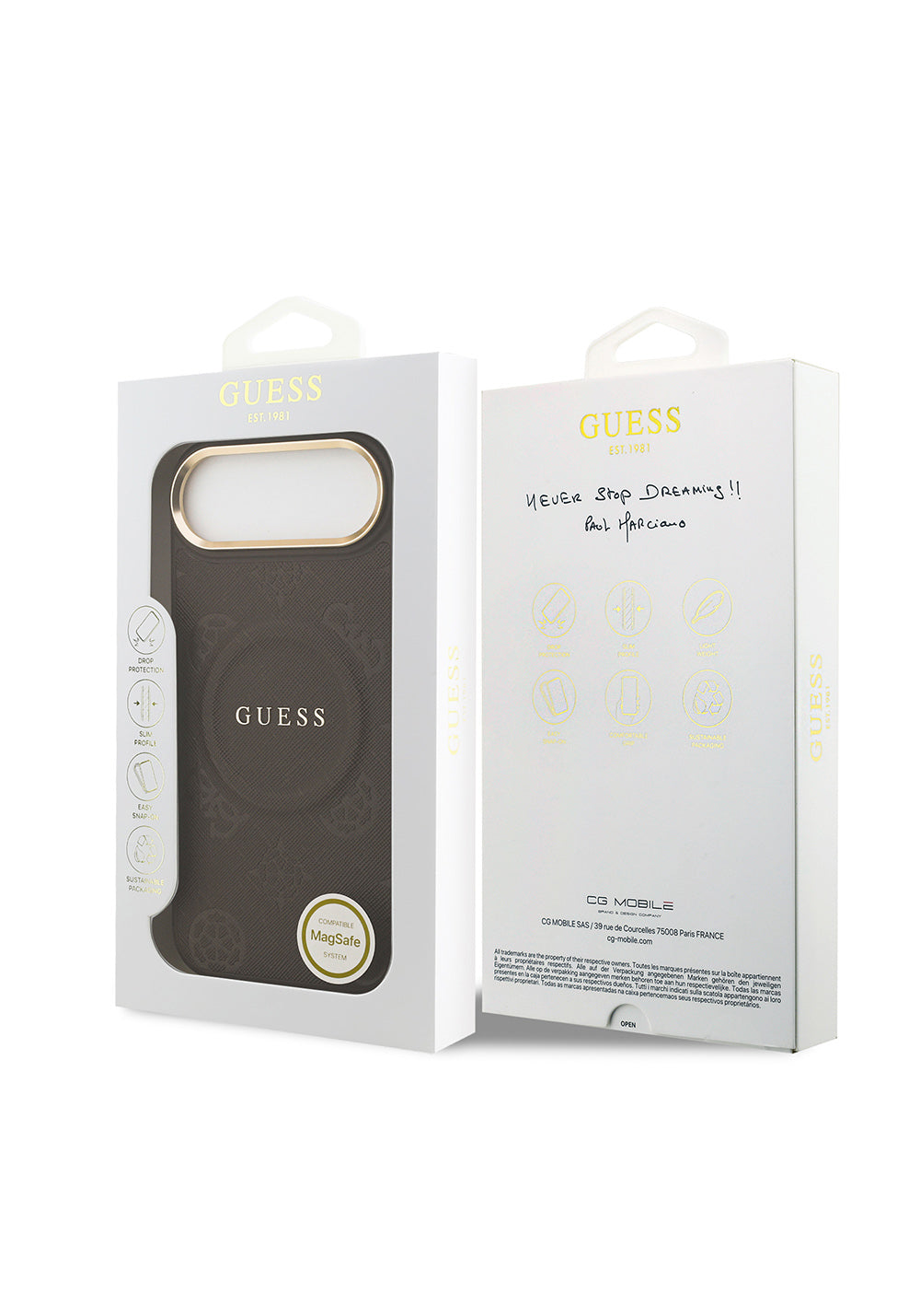 Apple iPhone 17 Air Kılıf Guess Orijinal Lisanslı Manyetik Şarj Uyumlu Sıcak Baskılı Yazı Logolu PU Deri Peony Kapak