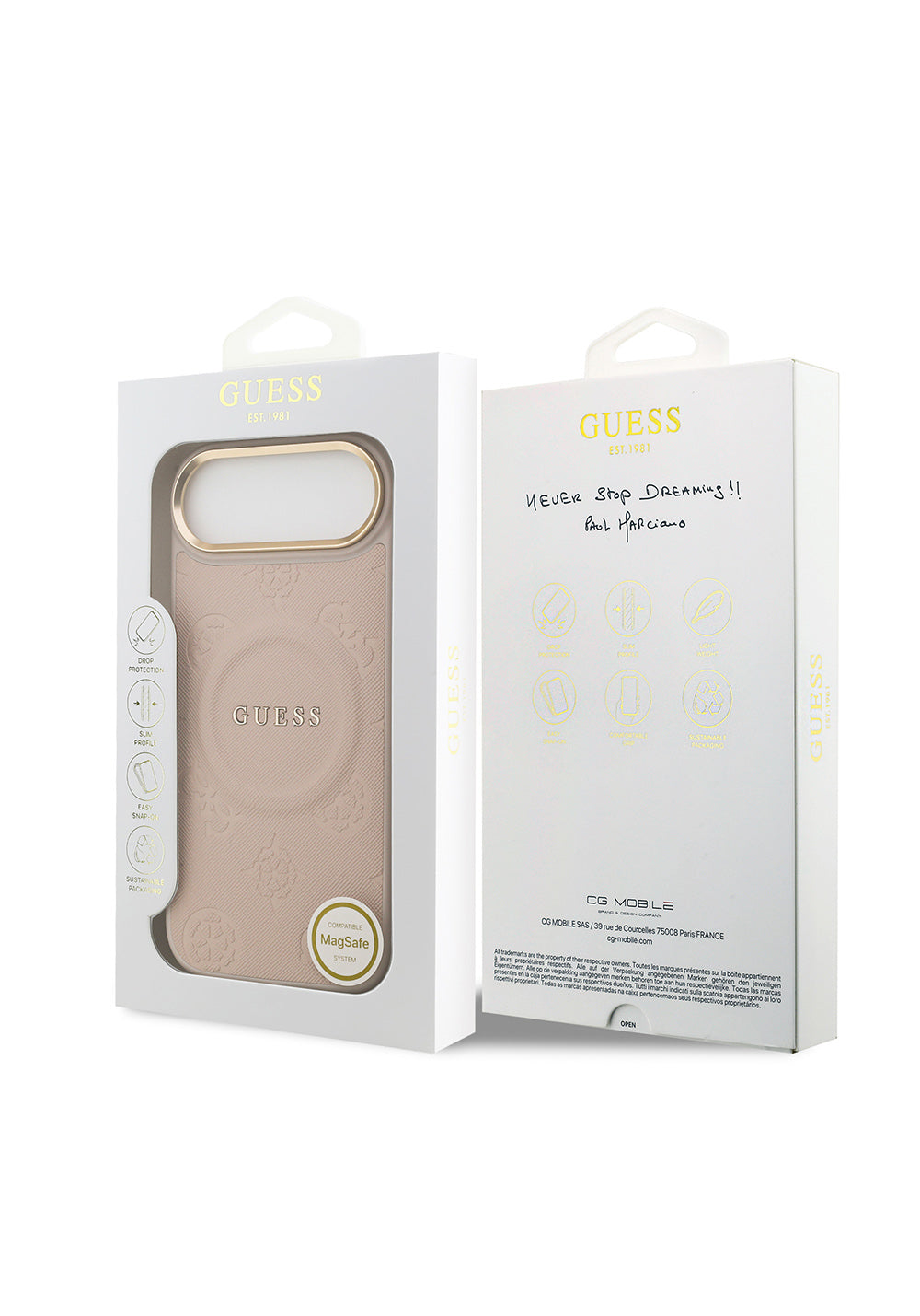 Apple iPhone 17 Air Kılıf Guess Orijinal Lisanslı Manyetik Şarj Uyumlu Sıcak Baskılı Yazı Logolu PU Deri Peony Kapak