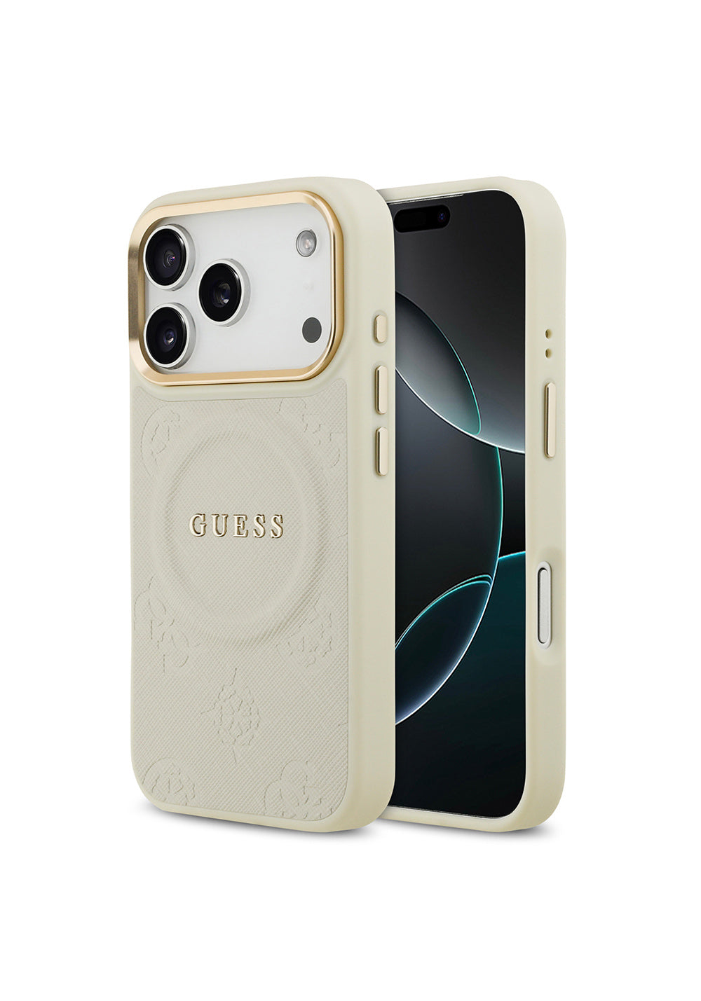 Apple iPhone 17 Pro Kılıf Guess Orijinal Lisanslı Manyetik Şarj Uyumlu Sıcak Baskılı Yazı Logolu PU Deri Peony Kapak