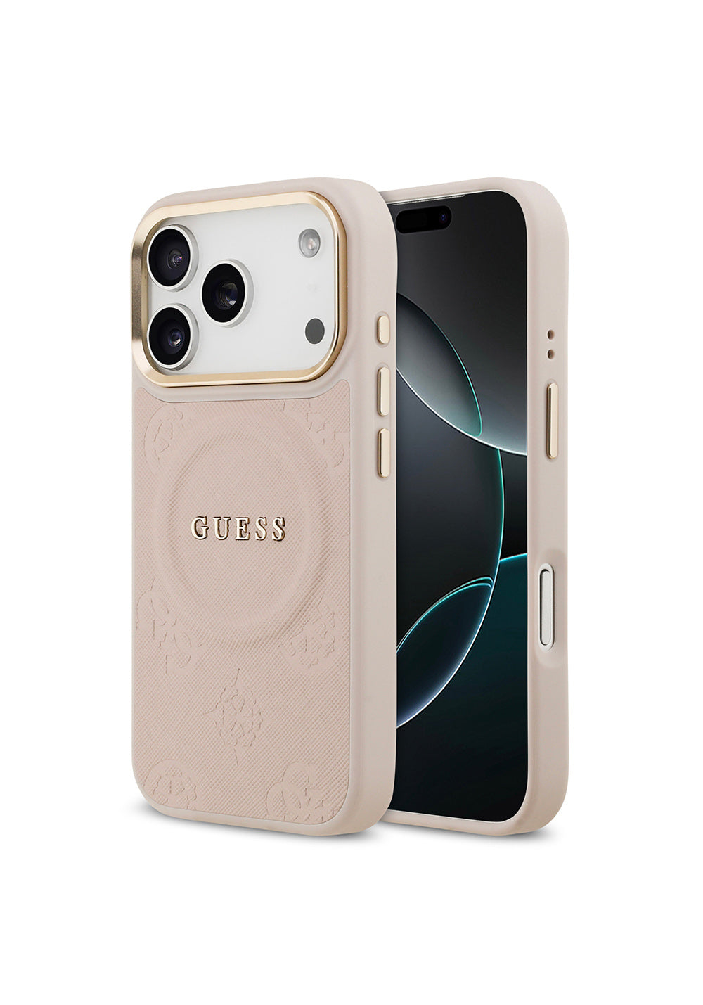 Apple iPhone 17 Pro Kılıf Guess Orijinal Lisanslı Manyetik Şarj Uyumlu Sıcak Baskılı Yazı Logolu PU Deri Peony Kapak