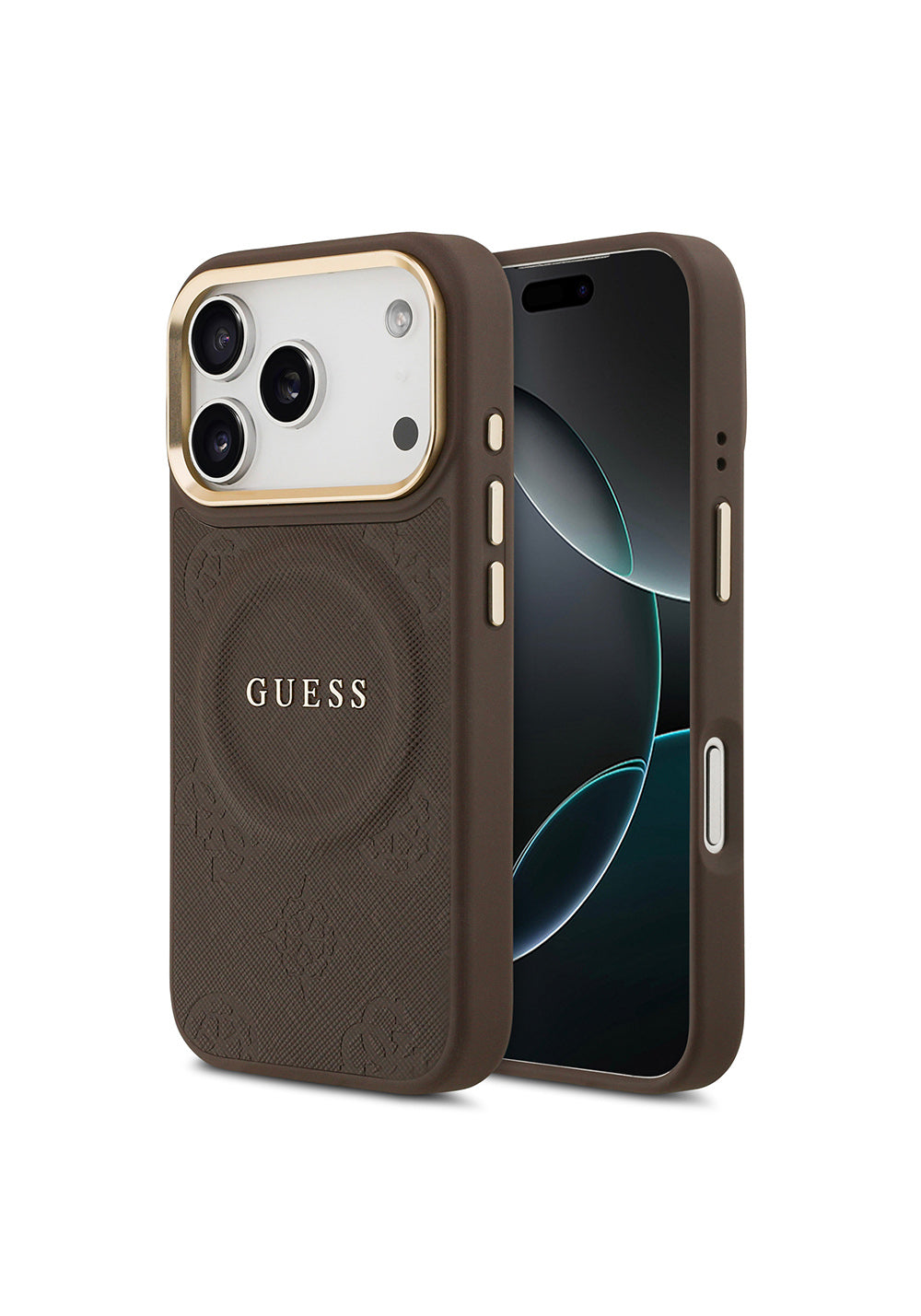 Apple iPhone 17 Pro Kılıf Guess Orijinal Lisanslı Manyetik Şarj Uyumlu Sıcak Baskılı Yazı Logolu PU Deri Peony Kapak