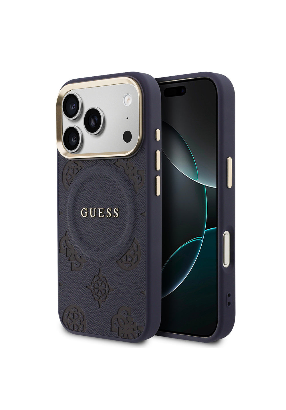 Apple iPhone 17 Pro Kılıf Guess Orijinal Lisanslı Manyetik Şarj Uyumlu Sıcak Baskılı Yazı Logolu PU Deri Peony Kapak