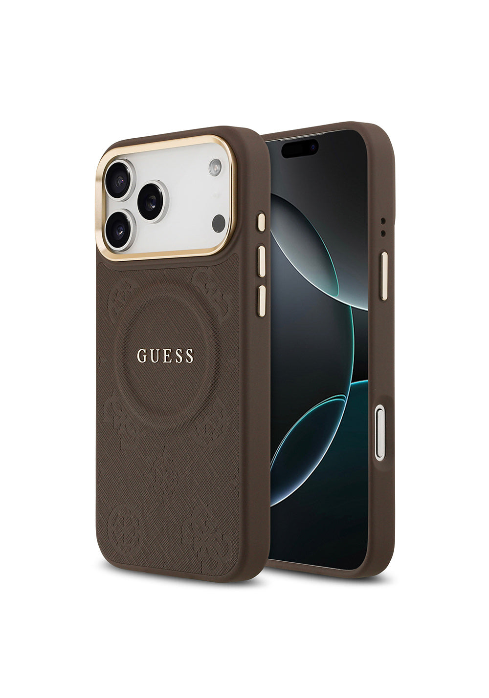 Apple iPhone 17 Pro Max Kılıf Guess Orijinal Lisanslı Manyetik Şarj Uyumlu Sıcak Baskılı Yazı Logolu PU Deri Peony Kapak