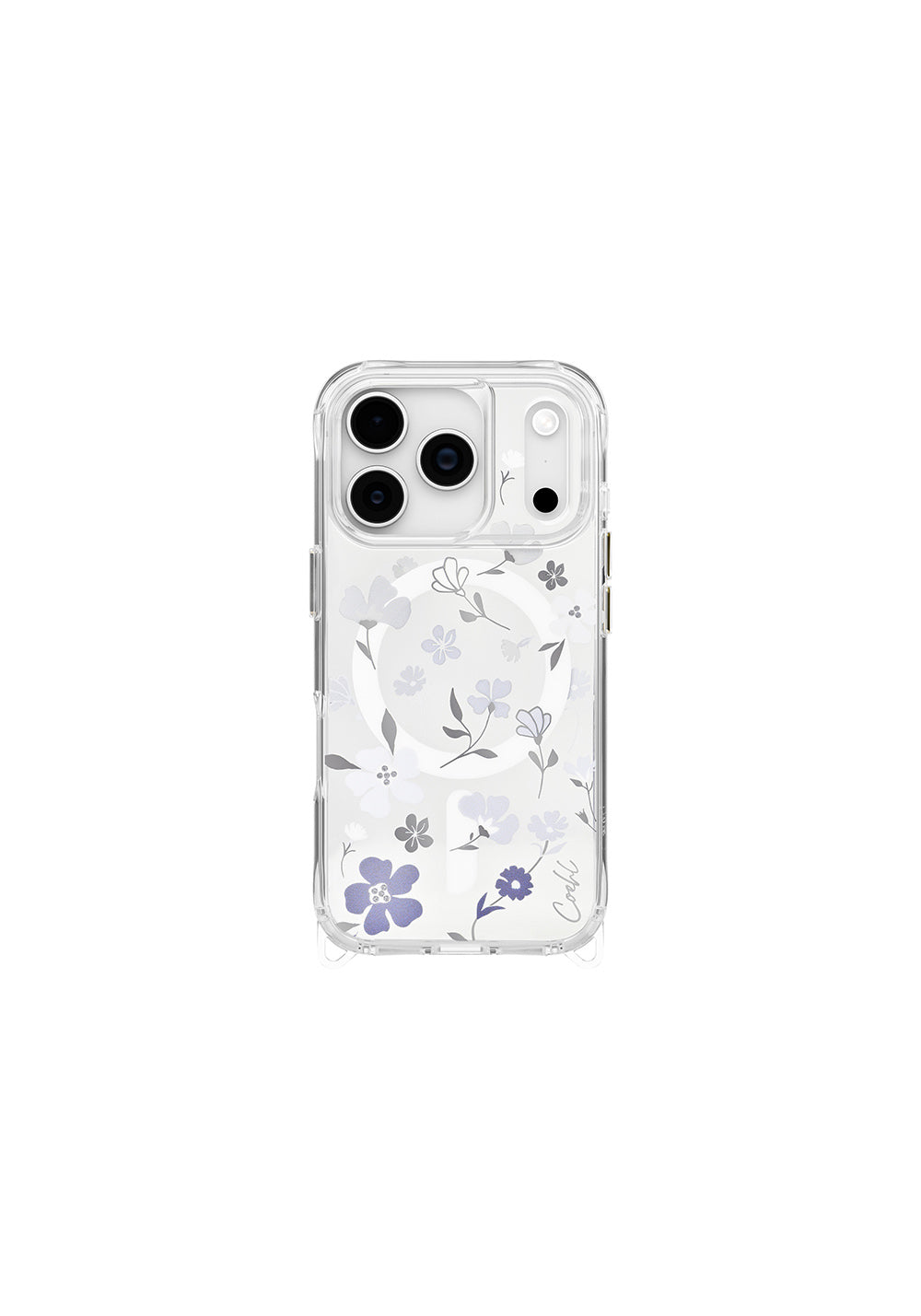 Apple iPhone 17 Pro Kılıf Manyetik Şarj Uyumlu Şeffaf Arka Yüzey Çiçekli Coehl Amara Kapak