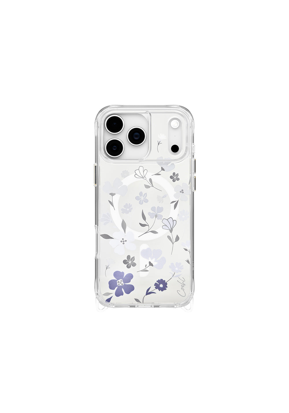 Apple iPhone 17 Pro Max Kılıf Manyetik Şarj Uyumlu Şeffaf Arka Yüzey Çiçekli Coehl Amara Kapak