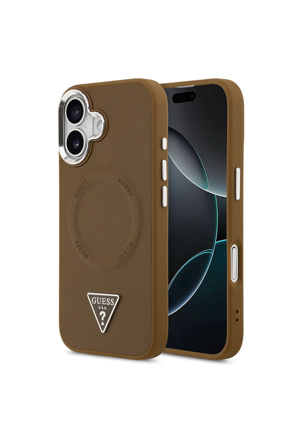 Apple iPhone 17 Kılıf Guess Orijinal Lisanslı Manyetik Şarj Uyumlu PU Deri Metal Kamera Çerçeveli Üçgen Logolu Kapak