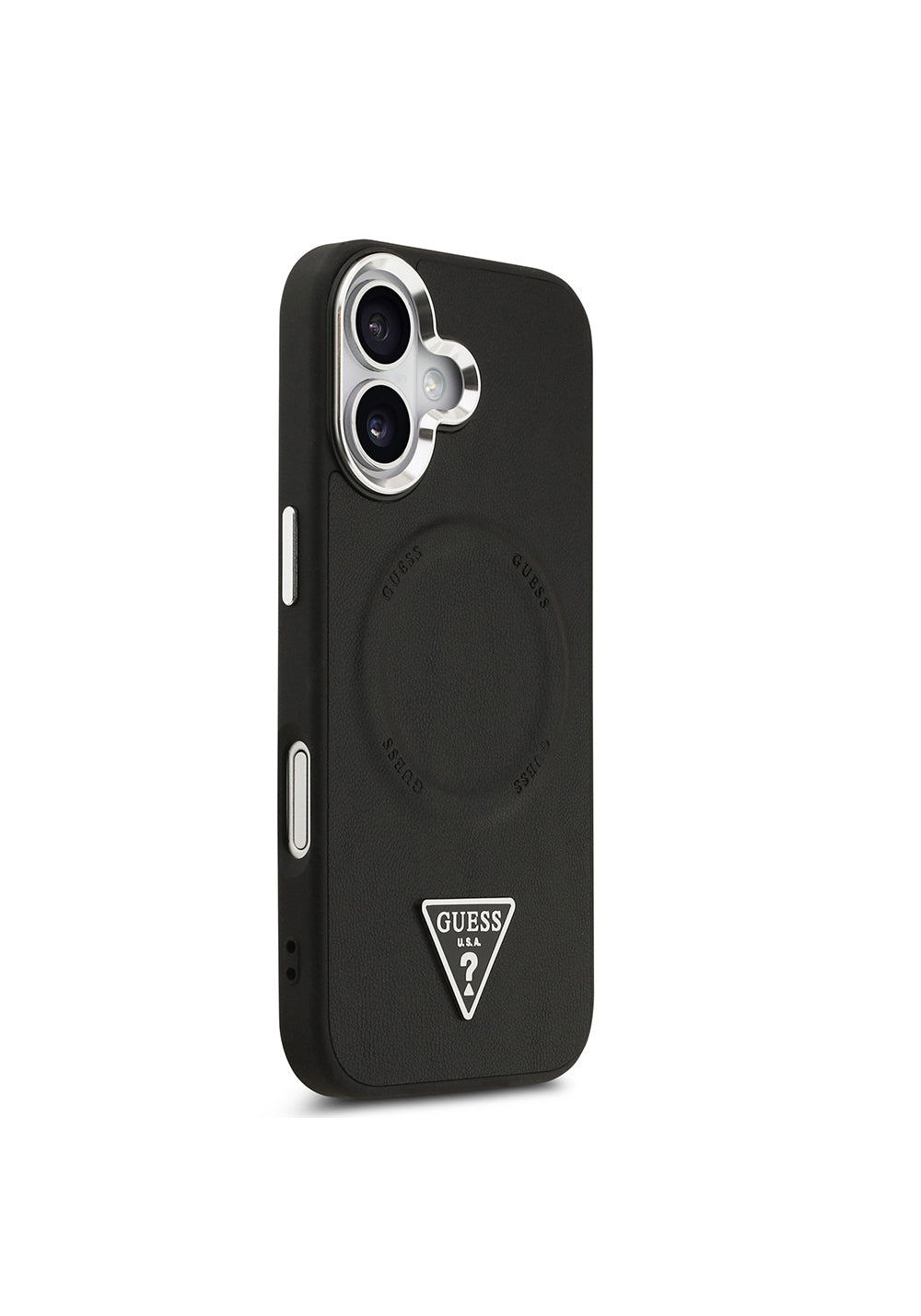 Apple iPhone 17 Kılıf Guess Orijinal Lisanslı Manyetik Şarj Uyumlu PU Deri Metal Kamera Çerçeveli Üçgen Logolu Kapak