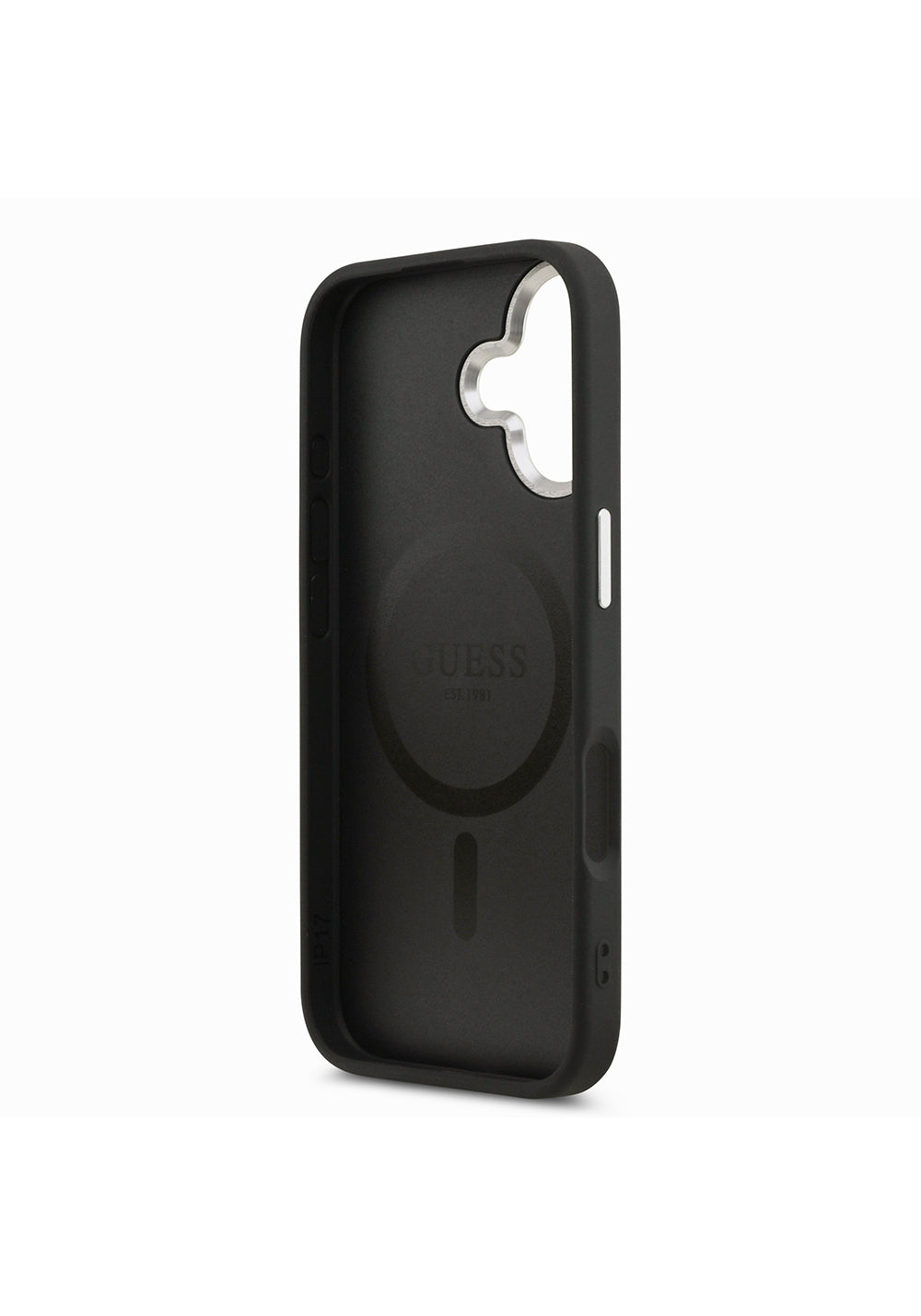 Apple iPhone 17 Kılıf Guess Orijinal Lisanslı Manyetik Şarj Uyumlu PU Deri Metal Kamera Çerçeveli Üçgen Logolu Kapak