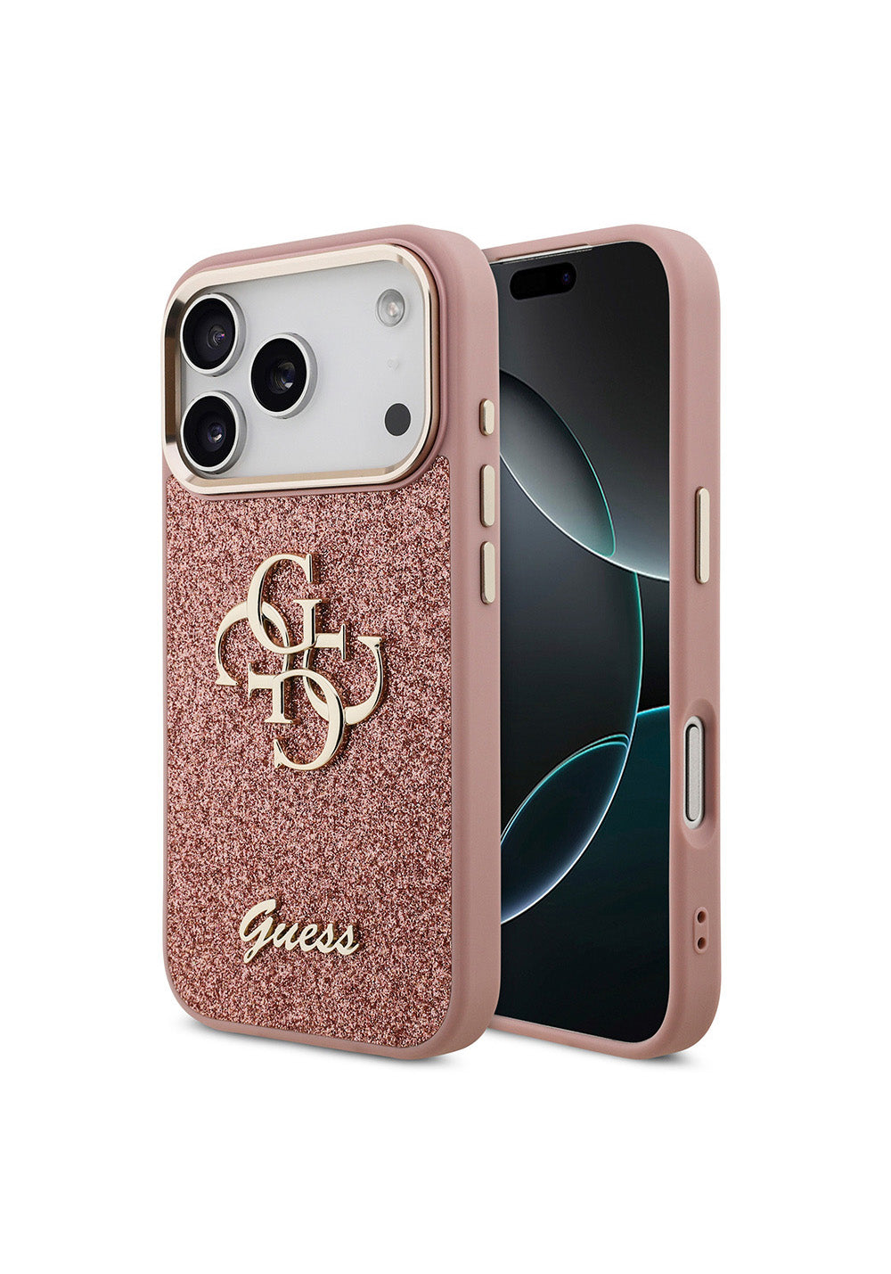 Apple iPhone 17 Pro Kılıf Guess Orijinal Lisanslı 4G Büyük Metal Kamera Çerçeveli ve Logolu Glitter Kapak