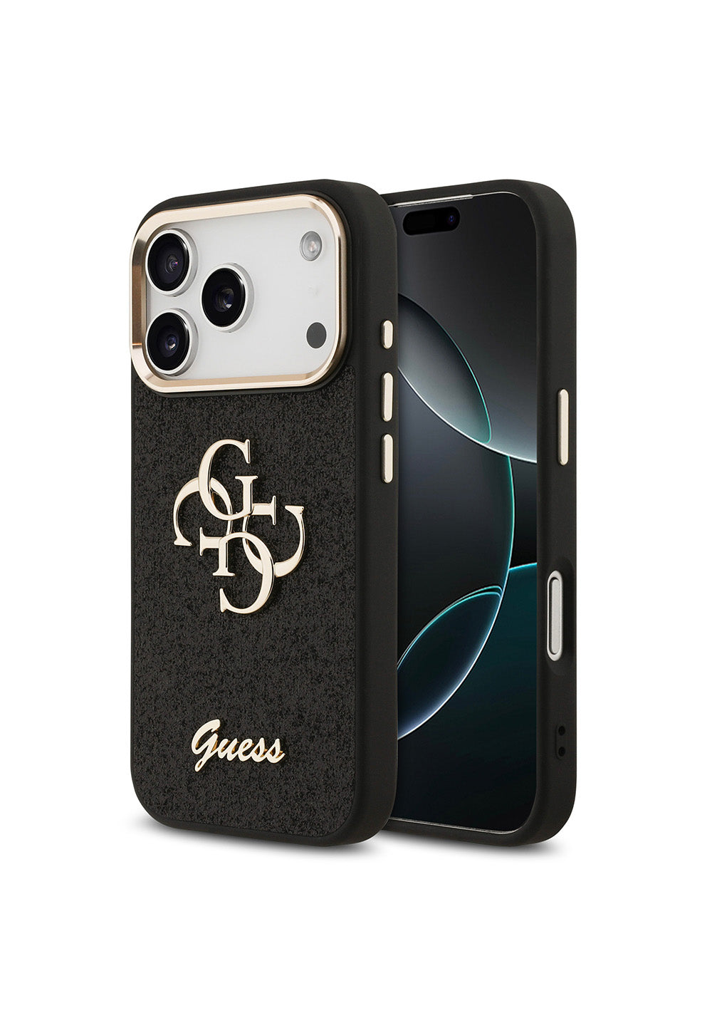 Apple iPhone 17 Pro Kılıf Guess Orijinal Lisanslı 4G Büyük Metal Kamera Çerçeveli ve Logolu Glitter Kapak