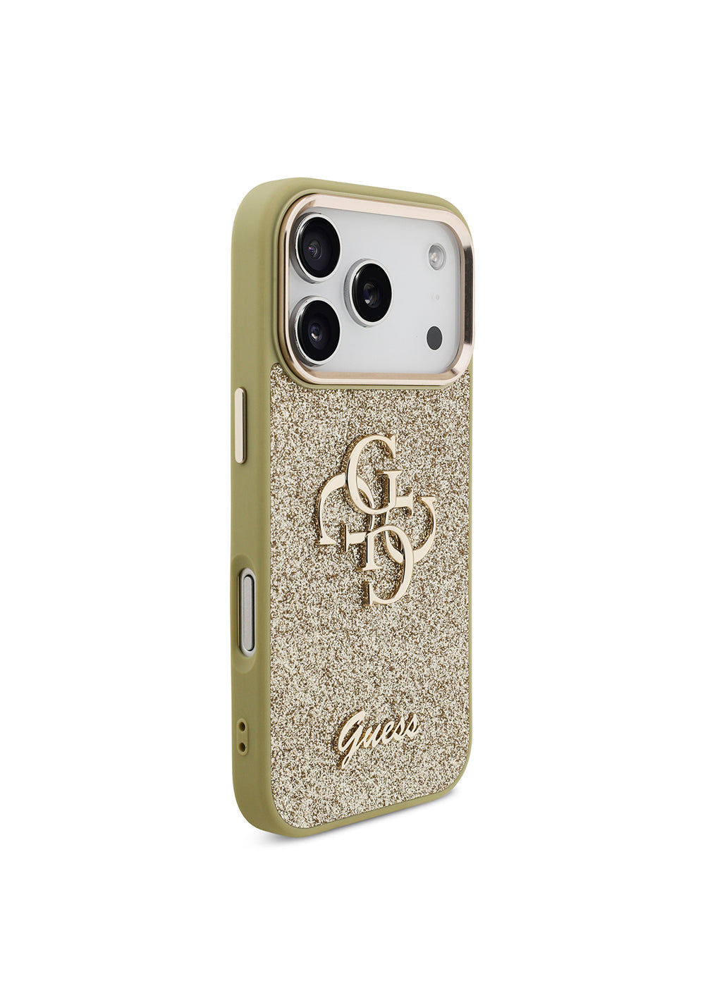 Apple iPhone 17 Pro Kılıf Guess Orijinal Lisanslı 4G Büyük Metal Kamera Çerçeveli ve Logolu Glitter Kapak