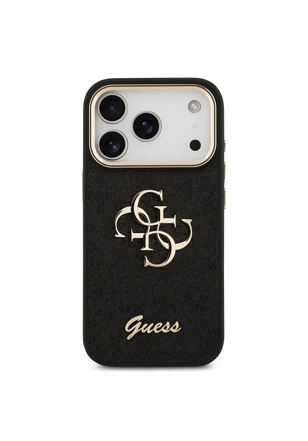 Apple iPhone 17 Pro Kılıf Guess Orijinal Lisanslı 4G Büyük Metal Kamera Çerçeveli ve Logolu Glitter Kapak